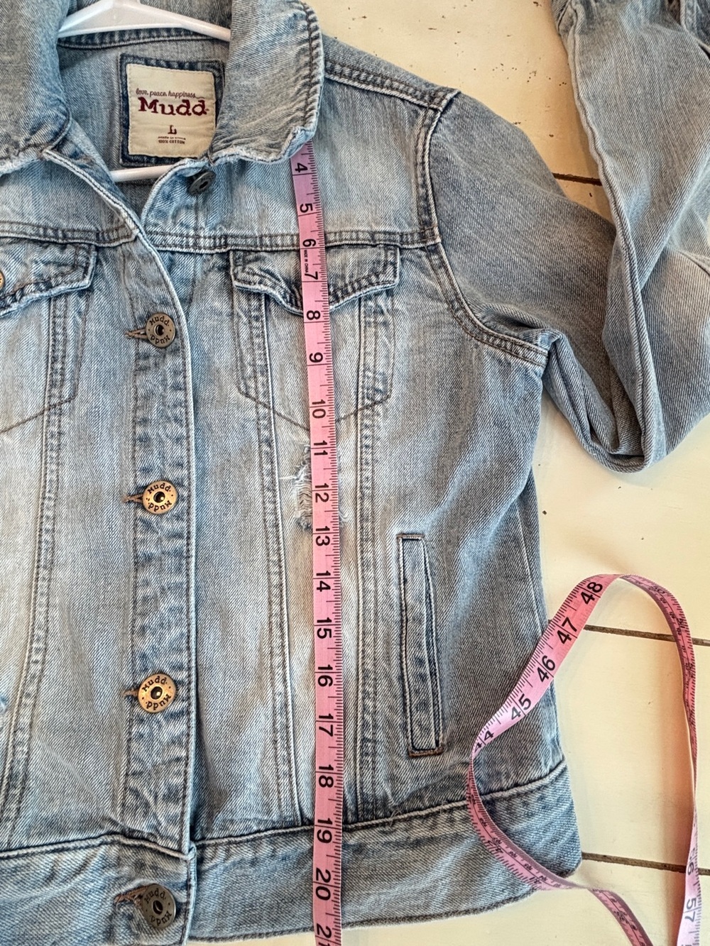Mudd Distressed Denim Jacket Women’s Medium Blue Jean Jacket - Picture 4 of 5
